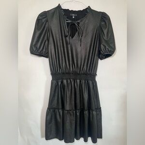 DREW Anthropologie Vegan Faux Leather Puff Sleeve Mini Dress Size Small